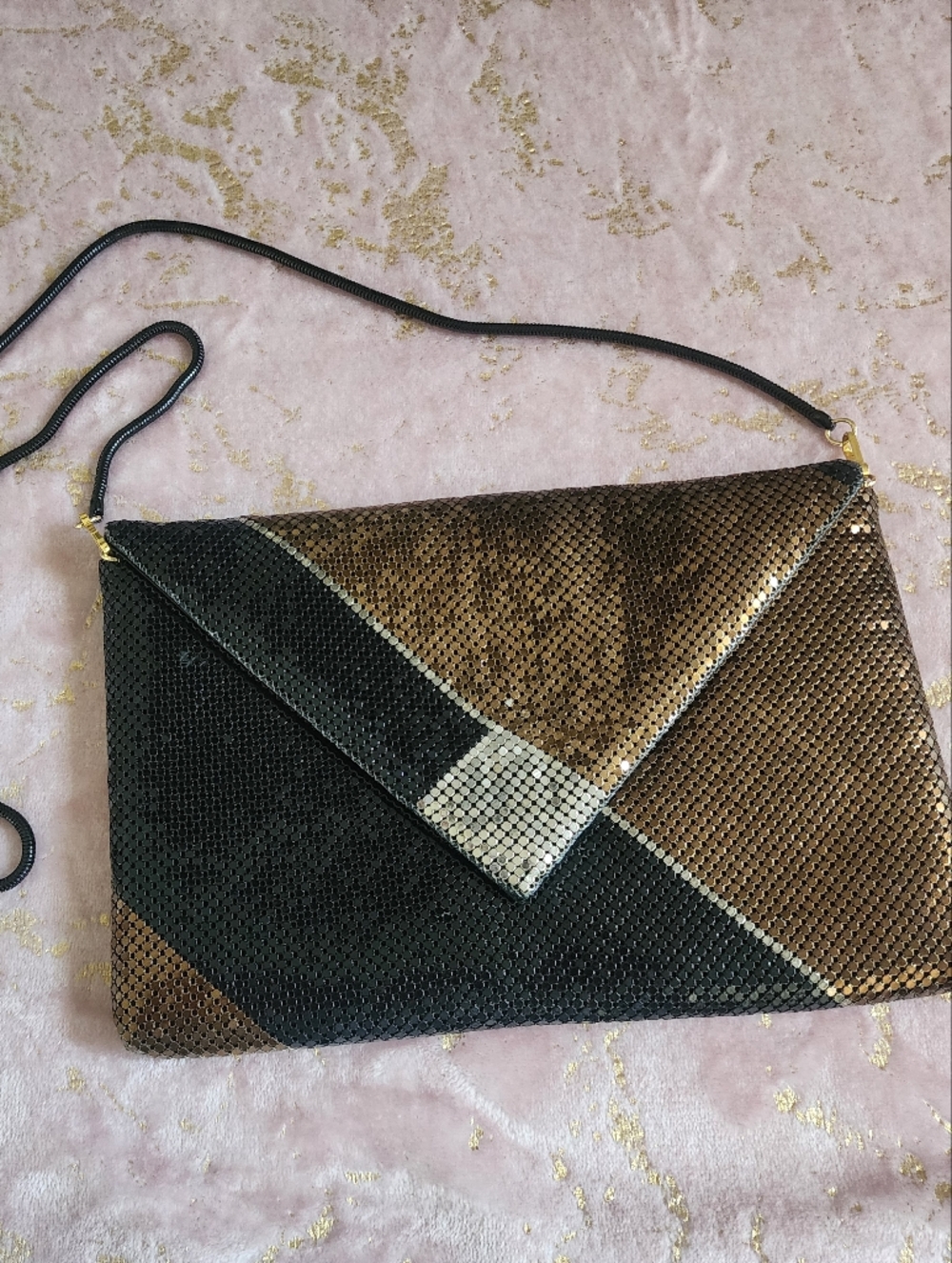 BAG | Sequin Envelope Shoulder Bag in Black and Brown - Picture 3 of 13
